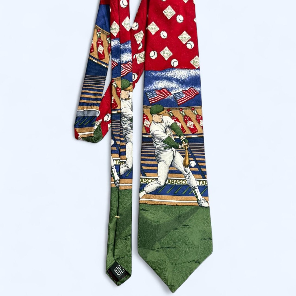Rare Vintage 100% Silk Tabasco Baseball Neck Tie